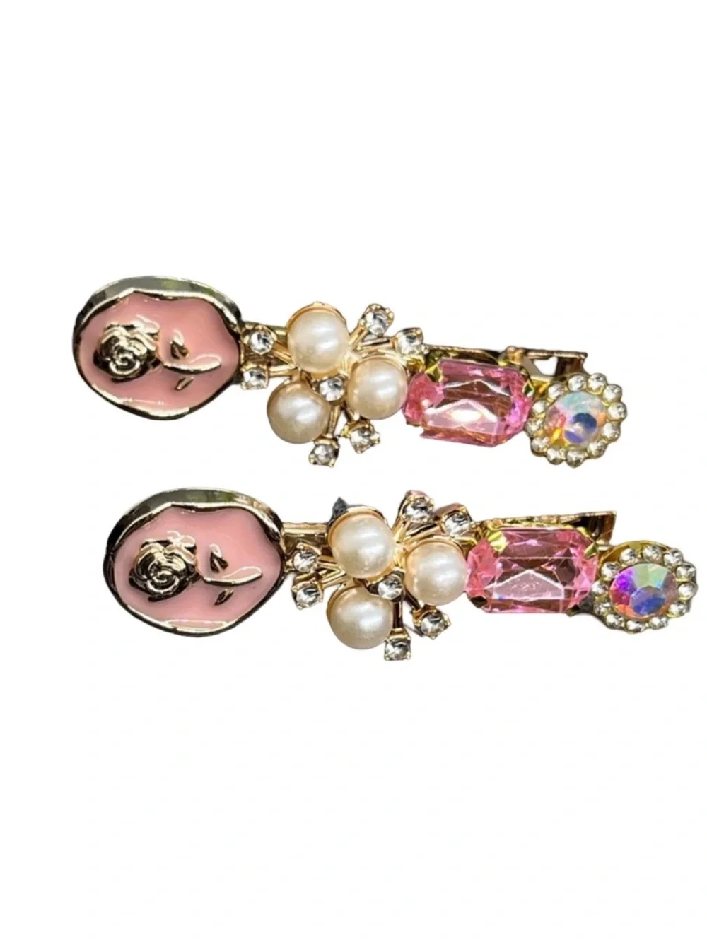 Pink Pearl & Crystal Decorative Hair Clips - Elegant FINAL PRICE DROP